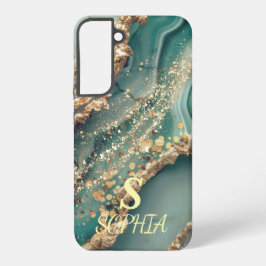 Grüner Marmor schick gold glitzernde Monogramm Samsung Galaxy Hülle