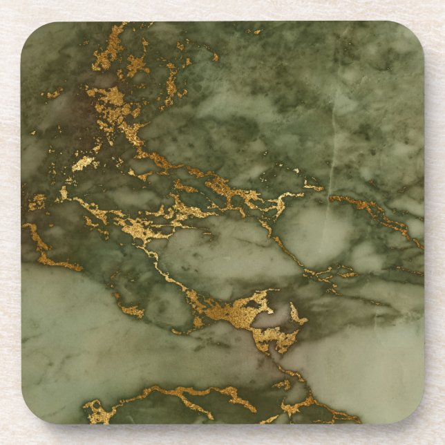 Grüner Marmorstein Gold Metallfelsen Granit Untersetzer (Vorderseite)