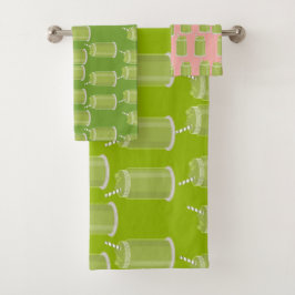 Grüner Matcha Latte Mason-Glas-Muster-Eistee Badhandtuch Set