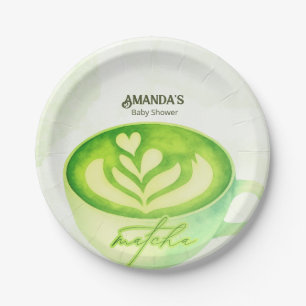 Grüner Matcha-Tasse Baby Shower Pappteller