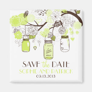 Grüner Maurer-Glas-u. Blumen-Save the Date Magnet