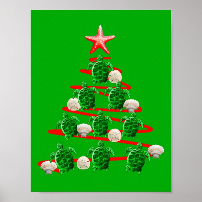 Grüner Meeresschildkröten Weihnachtsbaum Poster (Vorne)