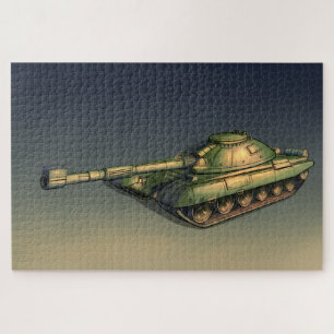 Grüner Militärtank auf dem Feld