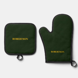 Grüner minimalistischer benutzerdefinierter Name  Ofenhandschuh & Topflappen-Set