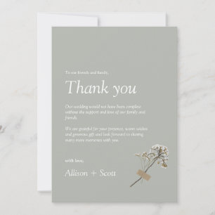Grüner minimalistischer Handschrift-Druck Blumen-F Dankeskarte