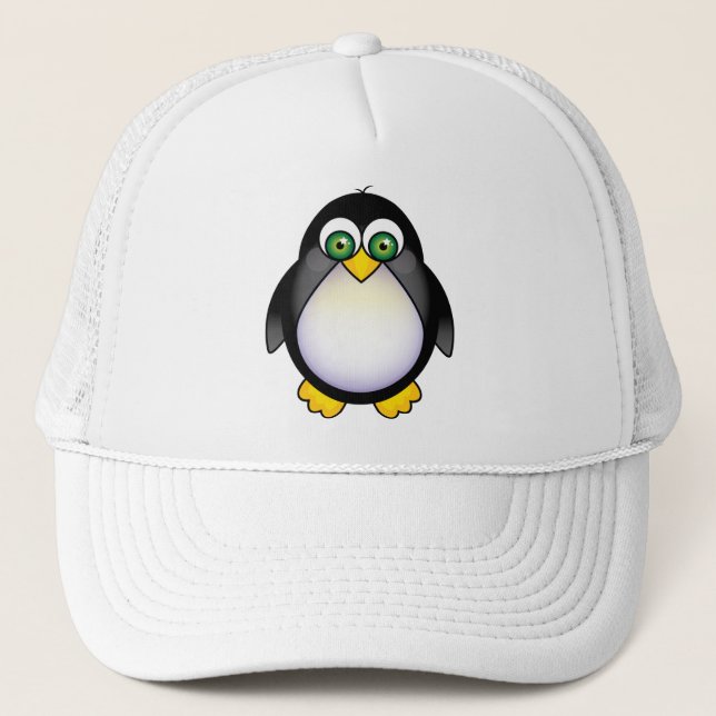 Grüner mit Augen Penguin-Cartoon Truckerkappe (Vorderseite)