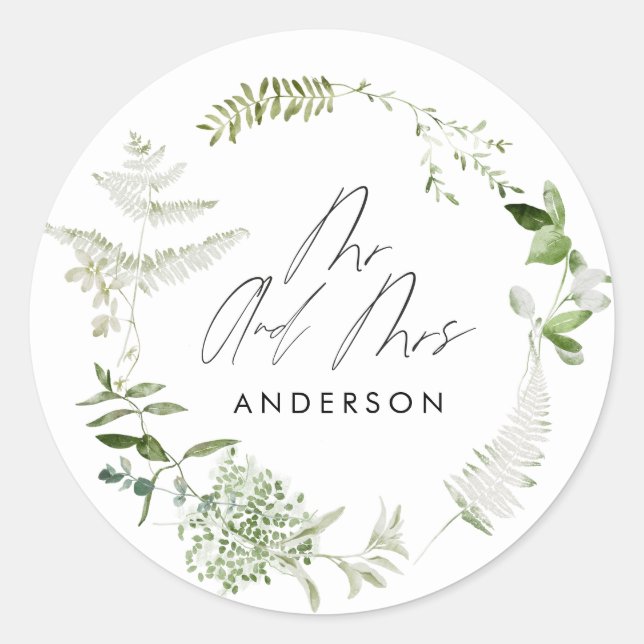 Grüner, moderner botanischer Hochzeitspapp Runder Aufkleber (Vorderseite)