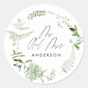 Grüner, moderner botanischer Hochzeitspapp Runder Aufkleber