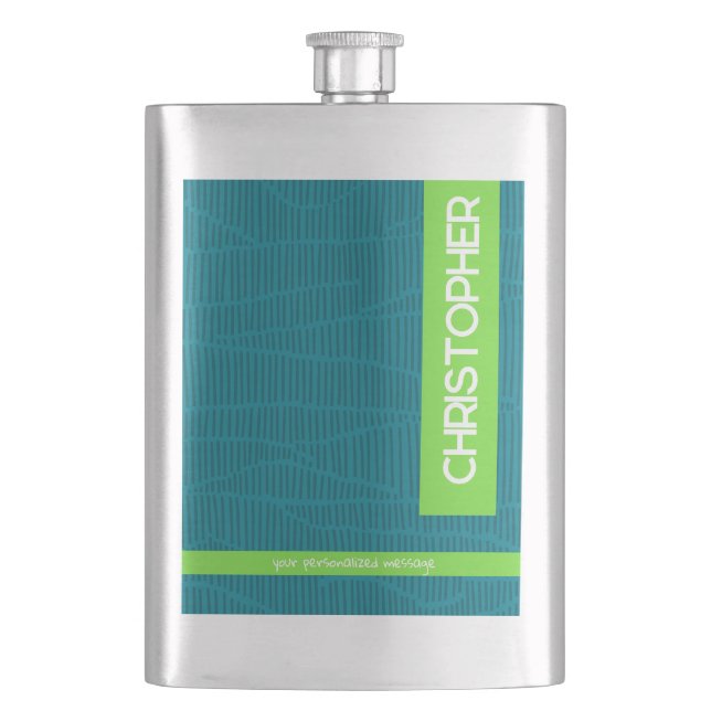 Grüner moderner Personalisierter Name Flachmann (Vorderseite)