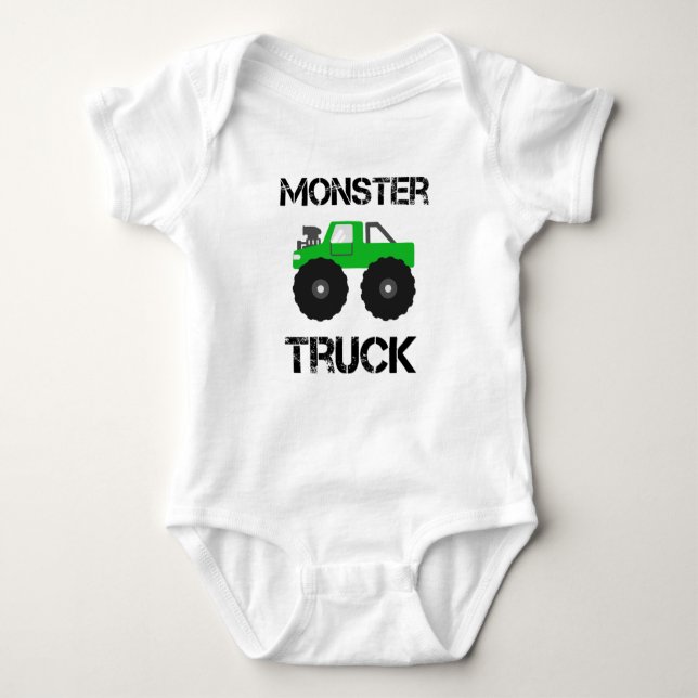 Grüner Monster-LKW Baby Strampler (Vorderseite)