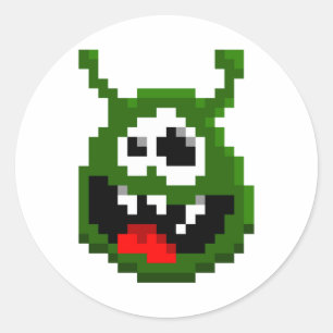 Grüner Monster - Pixel Art Runder Aufkleber