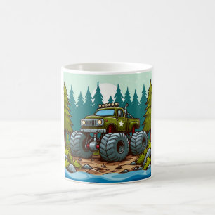 Grüner Monster-Truck im Wald Kaffeetasse