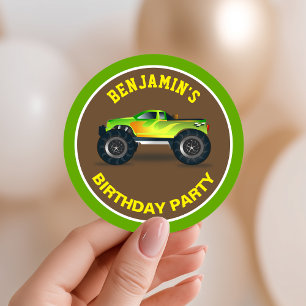 Grüner Monster Truck Kindergeburtstags-Geschenkbeu Runder Aufkleber