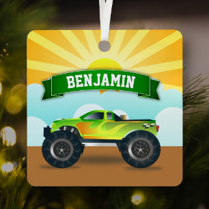 Grüner Monster Truck mit individuellem Namen Kinde Ornament Aus Metall