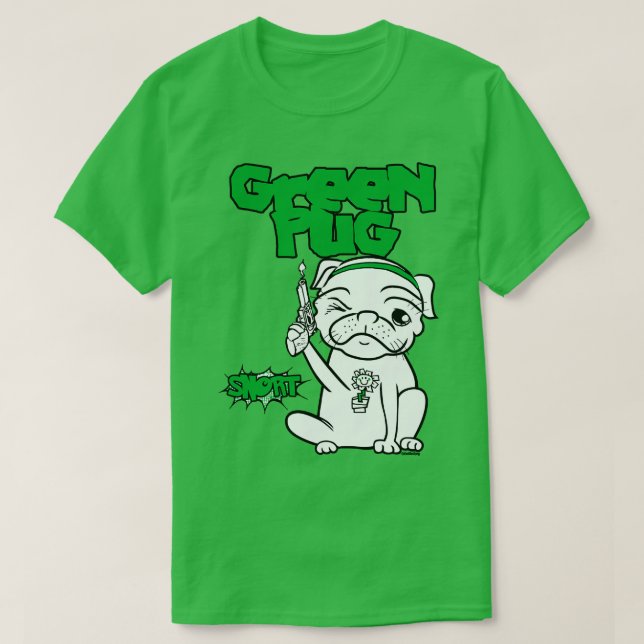 Grüner Mops T-Shirt (Design vorne)