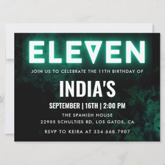 Grüner Neon 11. Geburtstag Einladung