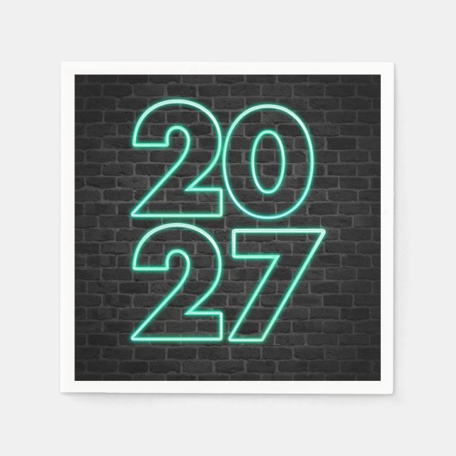 Grüner Neon - Neujahr 2026 Serviette (Vorderseite)