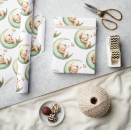 Grüner niedlicher Schlafteddy über dem Mond Geschenkpapier