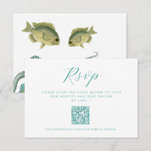 Grüner Oktopus Aquarium Hochzeit QR RSVP Begleitkarte