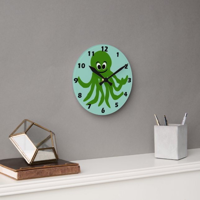 Grüner Oktopus Design Runde Wanduhr (Büro)