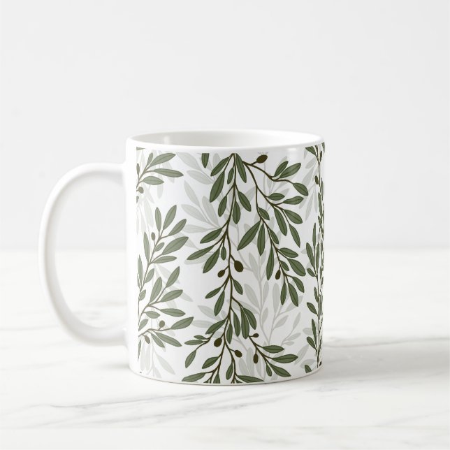 Grüner Olivenbaum Zweig Mittelmeer Muster Kaffeetasse (Links)