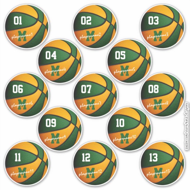 grüner orangefarbener Basketball-Brauch 13 Namen Aufkleber (Vorderseite)