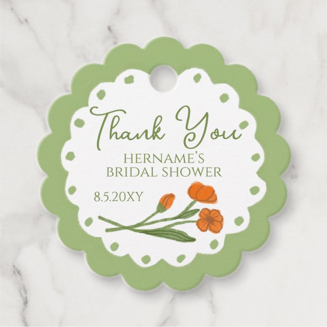 Grüner Orangen Blumen Garten Whimsical Handbemalt Geschenkanhänger (Vorderseite)
