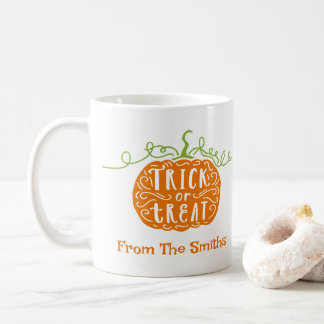 Grüner Oranger Kürbis Süßes oder Saures Halloween Kaffeetasse