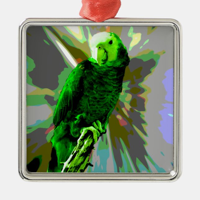 Grüner Papagei 6537 Ornament Aus Metall (Vorne)