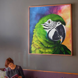 Grüner Papagei mit niedlicher KI Leinwanddruck