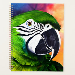 Grüner Papagei mit niedlicher KI Planer