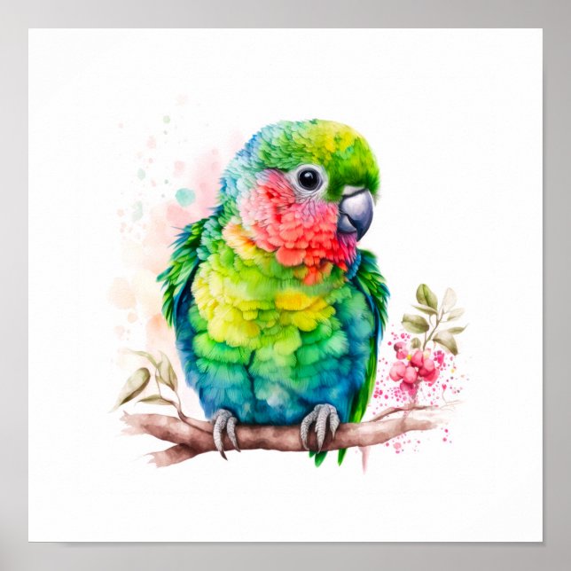 Grüner Papagei - Niedlicher Baby Bird Poster (Vorne)