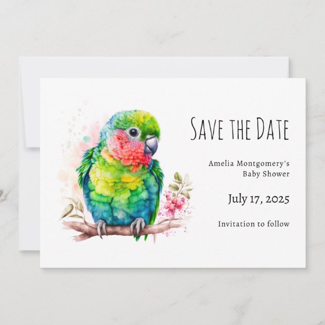 Grüner Papagei - Niedlicher Baby Bird Save The Date (Vorderseite)
