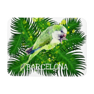 Grüner Papagei und Blätter aus Palmen, Aquarell Magnet