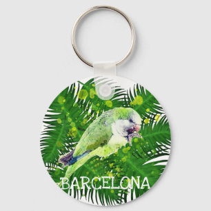 Grüner Papagei und Blätter aus Palmen, Aquarell Schlüsselanhänger