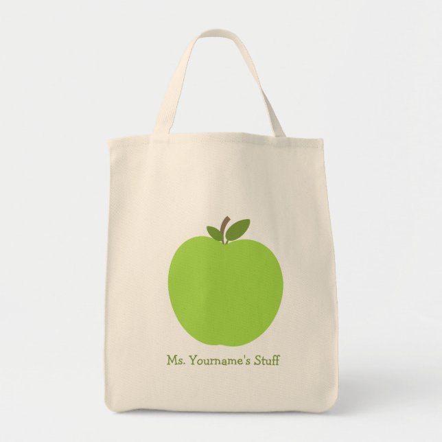 Grüner personalisierter Lehrer Apples Tragetasche (Vorne)