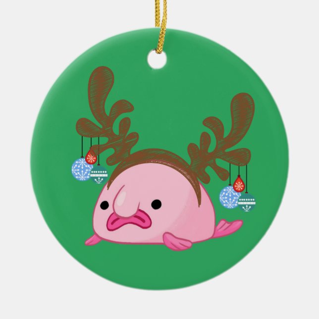 Grüner Personalisierter Rentierfisch Keramik Ornament (Vorne)