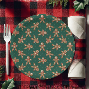 Grüner Pfefferkuchenmann mit Punkten Weihnachten Pappteller
