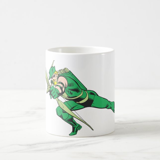 Grüner Pfeil kauert Kaffeetasse (Mittel)