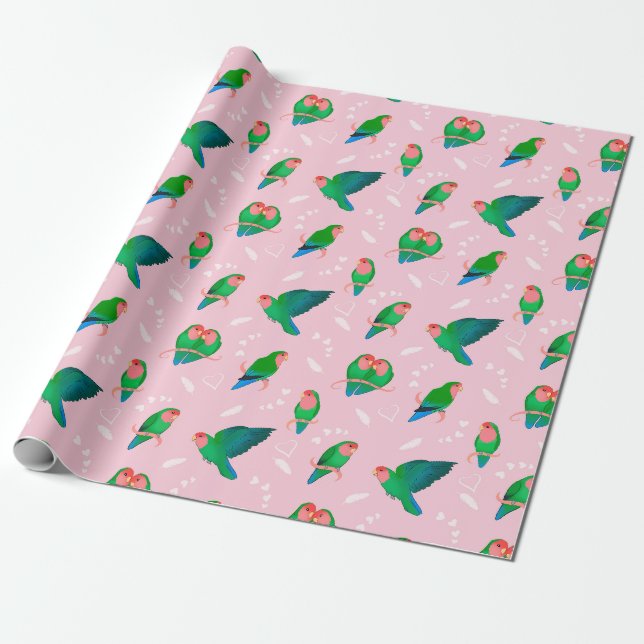 Grüner Pfirsich gegenüber Lovebird Geschenkpapier (Ungerollt)