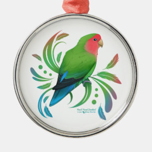 Grüner Pfirsich gegenüber Lovebird Ornament Aus Metall