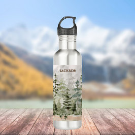 Grüner Pinienwald im Gebirge Edelstahlflasche