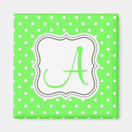 Grüner Polka dots Monogramm Anfangsname elegant Magnet