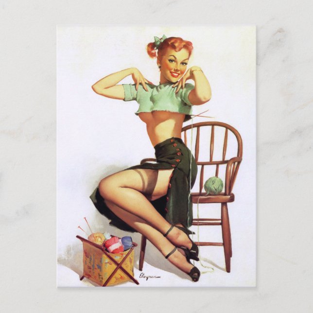 Grüner Pullover Pin Up Postkarte (Vorderseite)