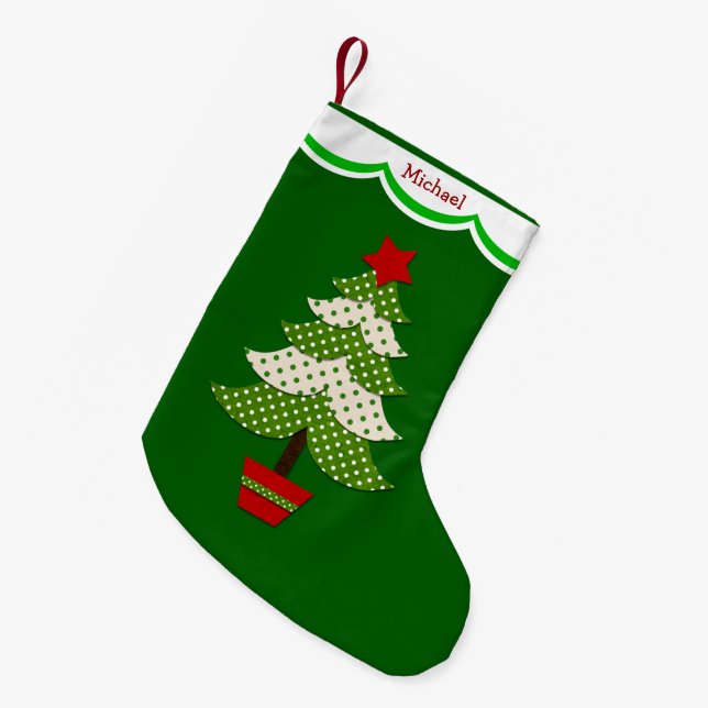 Grüner Punkt Weihnachtsbaum Personalisiert Kleiner Weihnachtsstrumpf (Vorderansicht (hängend))