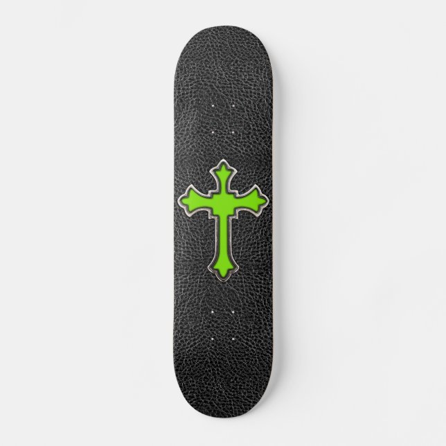 Grüner querer schwarzer Vintager lederner Skateboard (Vorderseite)