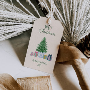 Grüner, rauschiger Weihnachtsbaum Geschenkanhänger