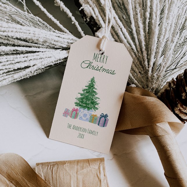 Grüner, rauschiger Weihnachtsbaum Geschenkanhänger (Von Creator hochgeladen)