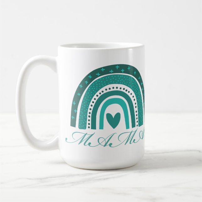 Grüner Regenbogen und Mama-Text Kaffeetasse (Links)