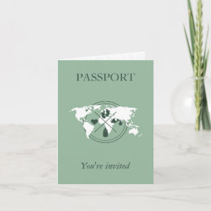 Grüner Reisepass Travel Boy Babyparty Weltkarte Einladung
